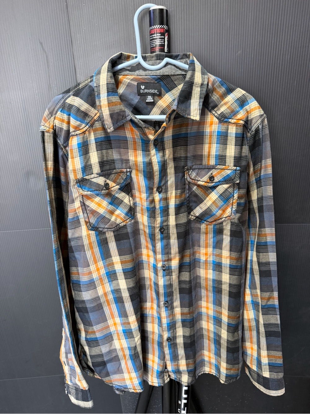 Burnside Plaid Button-Down Shirt in Orange, Blue & Gray